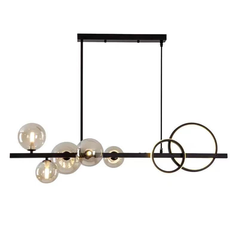 LED Dining Table Chandelier Height-Adjustable Black Ceiling Light