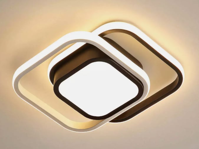 LED Ceiling Light Small 2 Squares Modern Nordic White Black Aisle Lights for Stairs Hallway Porch Kitchen Warm White Light
