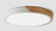 Load image into Gallery viewer, LED Ceiling Light Modern Minimalist Round Light Chandelier Iron &amp; Wood Ceiling Lamp 3 Color Lights
