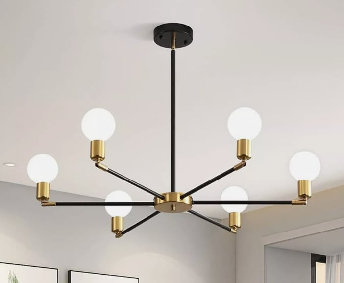 Ceiling Light 6 Heads E27 Metal Industrial Chandelier 54cm Black and Gold