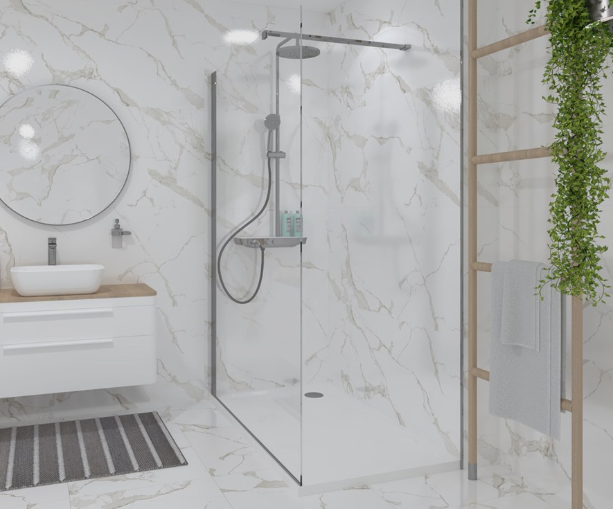 Walk In Screen Panel 700/760mm Wet Room Shower Enclosure Glass With Shower Tray