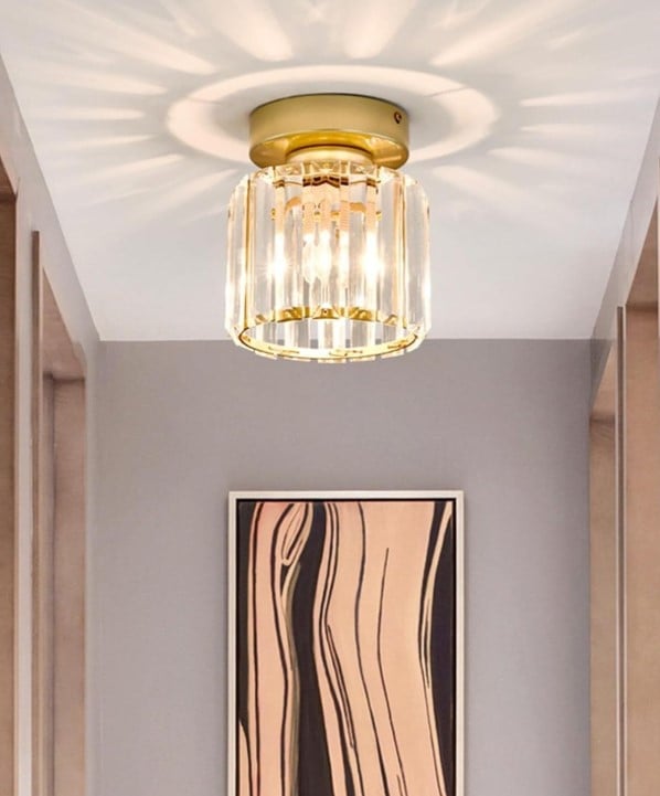 LED Ceiling Lights Semi Flush Pendant Light Glass Lampshade Golden/Black Round