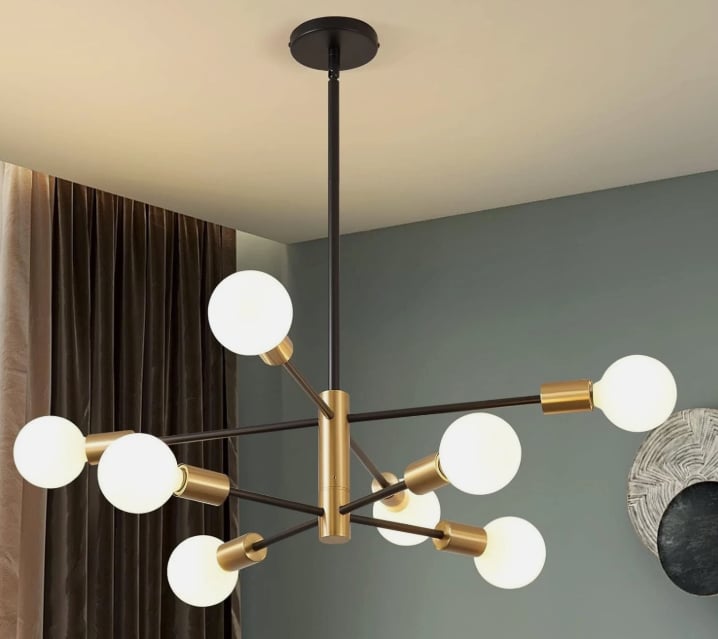 Black and Gold Chandelier E27 8-Lights Height Adjustable Ceiling Light