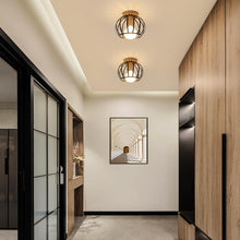 Load image into Gallery viewer, Industrial Ceiling Light Chandelier Light Fixture Wooden Base and Black Metal Cage E27
