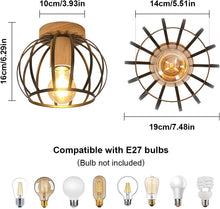 Load image into Gallery viewer, Industrial Ceiling Light Chandelier Light Fixture Wooden Base and Black Metal Cage E27
