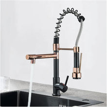 Load image into Gallery viewer, Kitchen Faucet Double Spout Sink Faucet Single Handle Deck Mount Black and Gold Pink 48cm

