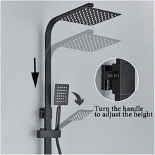 Load image into Gallery viewer, Adjustable Shower System with Overhead Rainfall Shower Head and Handheld Sprayer Modern Black Finish Surface-Mounted
