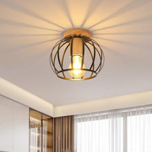 Load image into Gallery viewer, Industrial Ceiling Light Chandelier Light Fixture Wooden Base and Black Metal Cage E27
