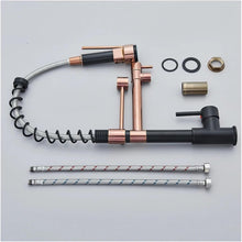 Load image into Gallery viewer, Kitchen Faucet Double Spout Sink Faucet Single Handle Deck Mount Black and Gold Pink 48cm
