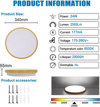 Load image into Gallery viewer, LED Ceiling Light Cold White Flush Mount Ceiling Lamp 34cm Round Wood Effect
