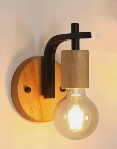 Vintage Wood Wall Sconce Lights E27 Industrial Black Wall Lamp