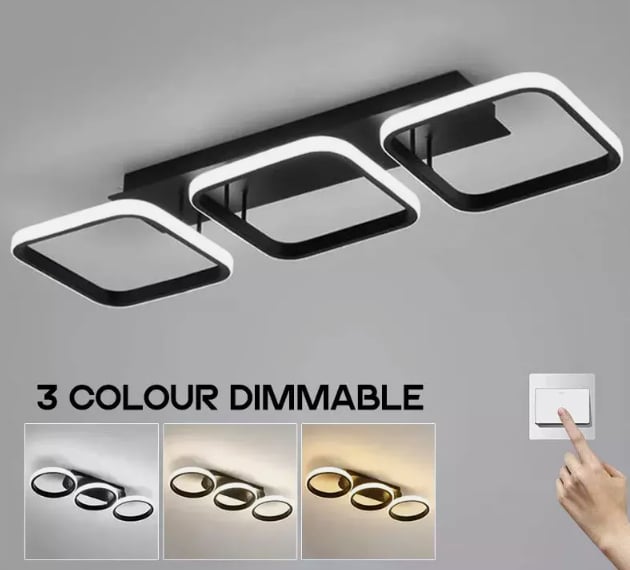 Modern LED Ceiling Light Fixture Black Square Hallway Ceiling Lights 3 Color Lights