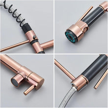 Load image into Gallery viewer, Kitchen Faucet Double Spout Sink Faucet Single Handle Deck Mount Black and Gold Pink 48cm
