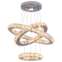 Load image into Gallery viewer, Modern Crystal 3 Rings Chandelier Silver LED Ceiling Lights Pendant Fixture Light Warm White/3 Color Lights
