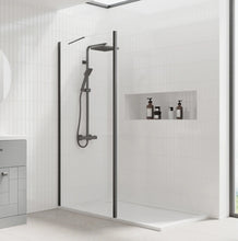Load image into Gallery viewer, Walk In Shower Glass Panel Black Frame Clear Glass 700/760 mm With Shower Tray

