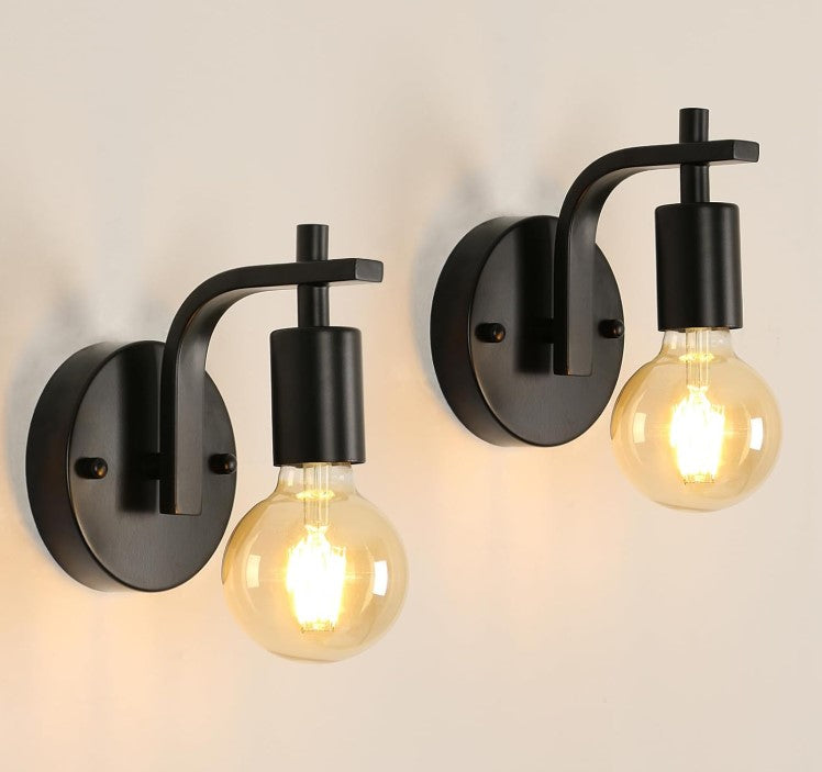 2 Pack Industrial Wall Lights Indoor Black Wall Lamps E27 Metal Wall Sconces