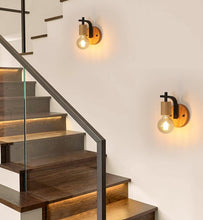 Load image into Gallery viewer, Wall Lights Indoor 2 Pack Vintage Wood Wall Sconces Lights E27 Industrial Black
