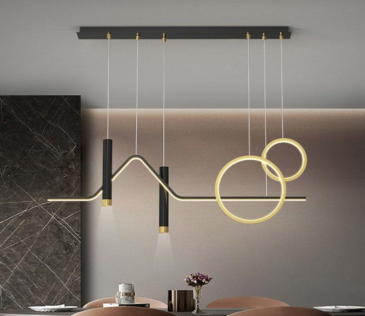 LED Black Body Modern Linear LED Chandelier Hanging Lamp 3 Color Lights