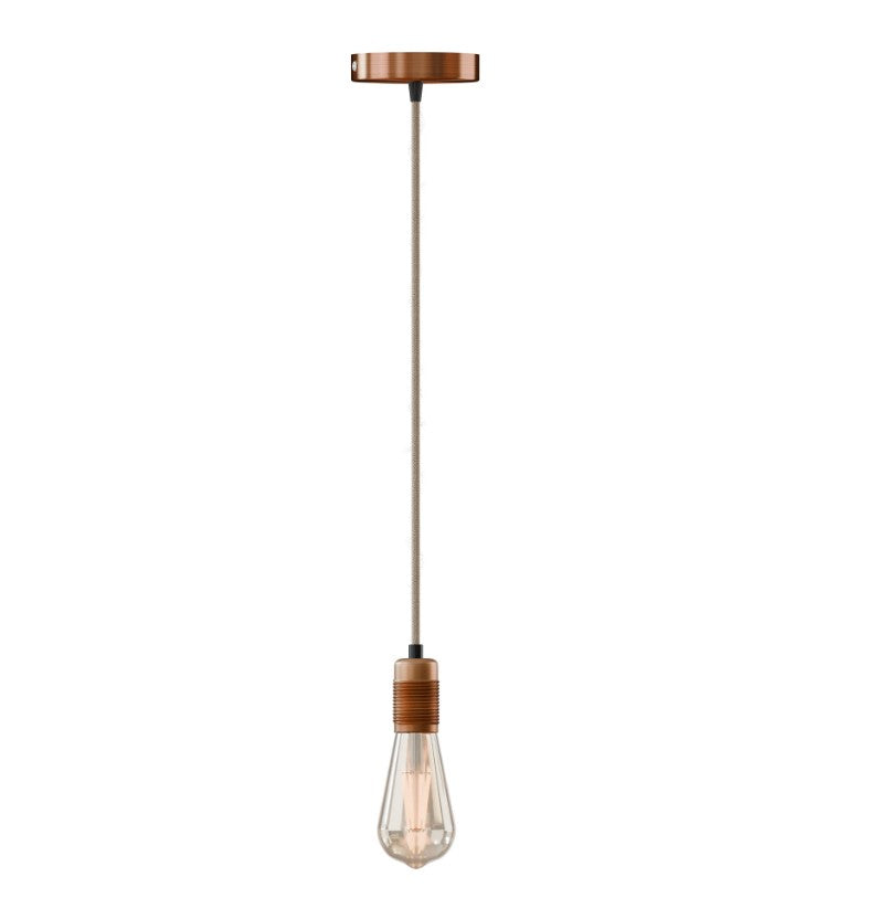 Adjustable Hemp Pendant Light Industrial E27 Ceiling Light Copper