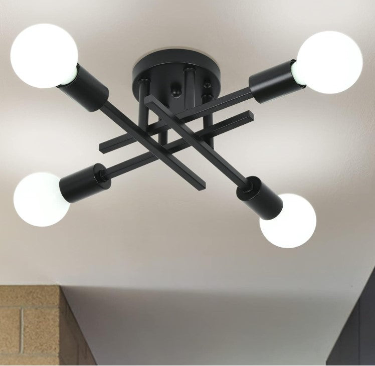 Modern Semi Flush Ceiling Light 4 Lights Black Metal Pendant Light