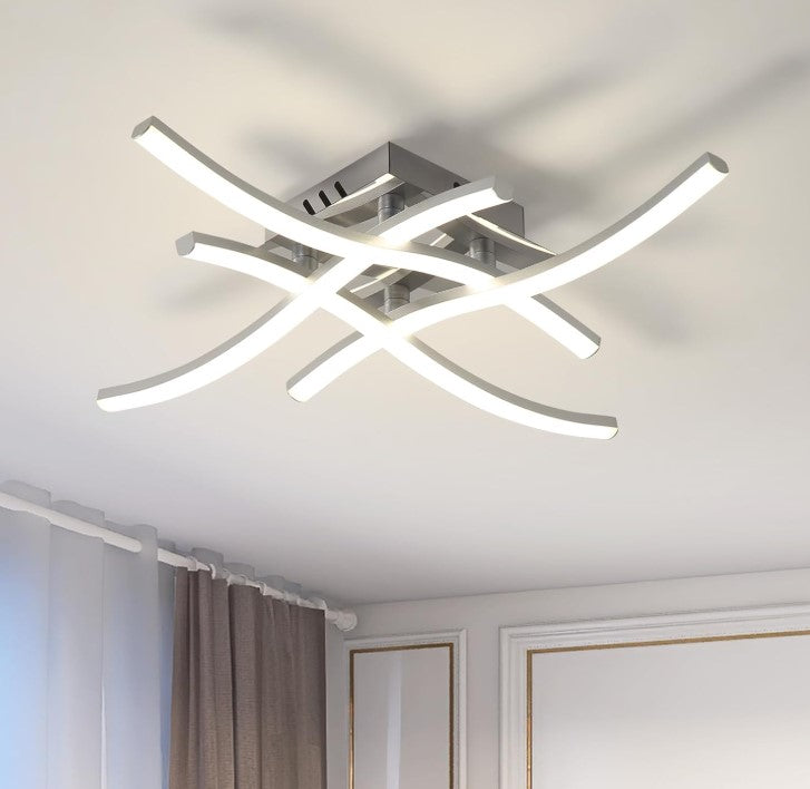 Modern LED Ceiling Light Art Deco Waves 4 Lights Lamp Ceiling Silver LED Ceiling Light