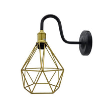 Load image into Gallery viewer, Vintage Diamond Cage Swang Neck Wall Light Sconces Wire Metal Light Black and Gold E27
