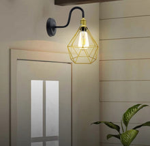 Load image into Gallery viewer, Vintage Diamond Cage Swang Neck Wall Light Sconces Wire Metal Light Black and Gold E27
