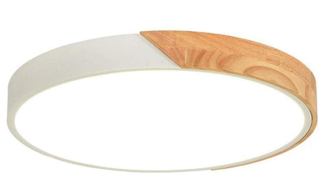 LED Ceiling Light Modern Minimalist Round Light Chandelier Iron & Wood Ceiling Lamp 3 Color Lights