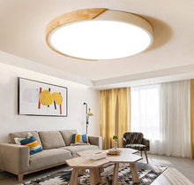 Load image into Gallery viewer, LED Ceiling Light Modern Minimalist Round Light Chandelier Iron &amp; Wood Ceiling Lamp 3 Color Lights
