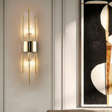 Load image into Gallery viewer, Modern Brushed Gold Wall Sconce Simple Creative Wall Mounted Lamp Crystal Luxury Fixtures
