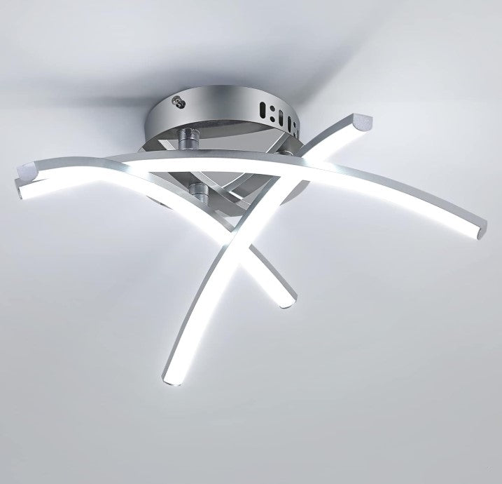 Modern LED Ceiling Light, 19W Curved Design Ceiling Lights Cool Light Metal  Semi Flush Mount Silver