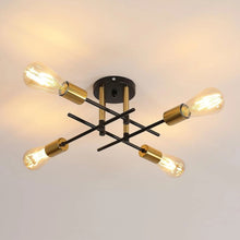 Load image into Gallery viewer, Industrial 4-Light Black &amp; Gold Flush Ceiling Light E27 Metal
