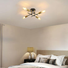 Load image into Gallery viewer, Industrial 4-Light Black &amp; Gold Flush Ceiling Light E27 Metal
