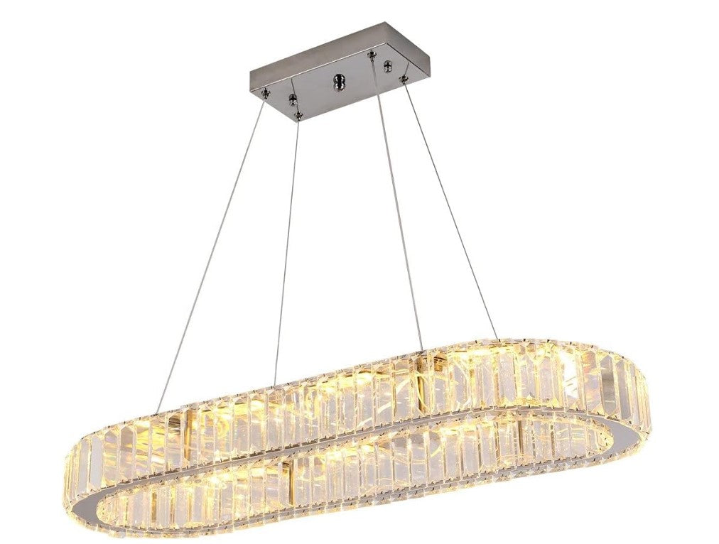 Chandelier Crystal Silver Oval LED Pendant Light Crystal 70cm 3 Color Lights