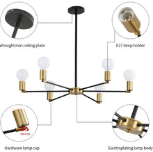 Load image into Gallery viewer, Ceiling Light 6 Heads E27 Metal Industrial Chandelier 54cm Black and Gold

