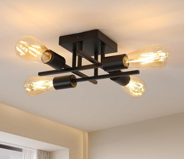 Modern Chandelier Sputnik Industrial 4 Lights E27 Metal Base Retro Black Ceiling Lamp