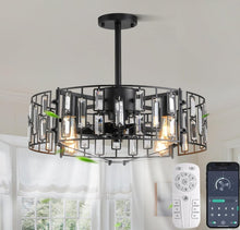 Load image into Gallery viewer, Caged Ceiling Fan with Light, Black Ceiling Fans with Lights and Remote

