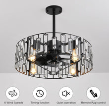 Load image into Gallery viewer, Caged Ceiling Fan with Light, Black Ceiling Fans with Lights and Remote

