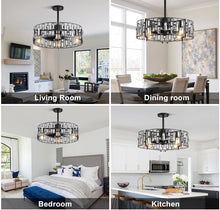 Load image into Gallery viewer, Caged Ceiling Fan with Light, Black Ceiling Fans with Lights and Remote
