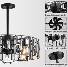 Load image into Gallery viewer, Caged Ceiling Fan with Light, Black Ceiling Fans with Lights and Remote
