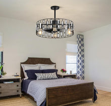 Load image into Gallery viewer, Caged Ceiling Fan with Light, Black Ceiling Fans with Lights and Remote
