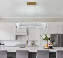 Load image into Gallery viewer, Crystal Ceiling Chandeliers Modern Oval LED Pendant Light Gold 70cm with Remote Control
