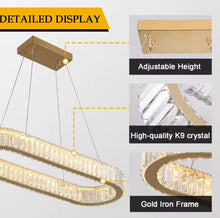 Load image into Gallery viewer, Crystal Ceiling Chandeliers Modern Oval LED Pendant Light Gold 70cm with Remote Control
