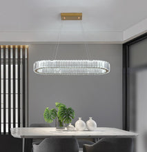 Load image into Gallery viewer, Crystal Ceiling Chandeliers Modern Oval LED Pendant Light Gold 70cm with Remote Control

