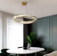 Load image into Gallery viewer, LED Hanging Light Ring Pendant Lamp Luxury Gold Chandelier 58cm 3 Color Lights
