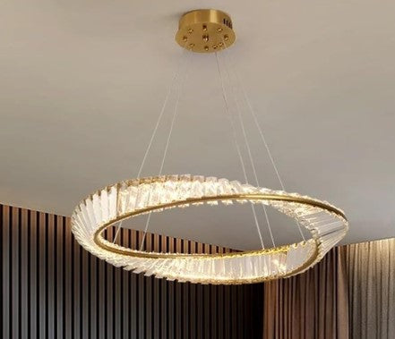 LED Hanging Light Ring Pendant Lamp Luxury Gold Chandelier 58cm 3 Color Lights