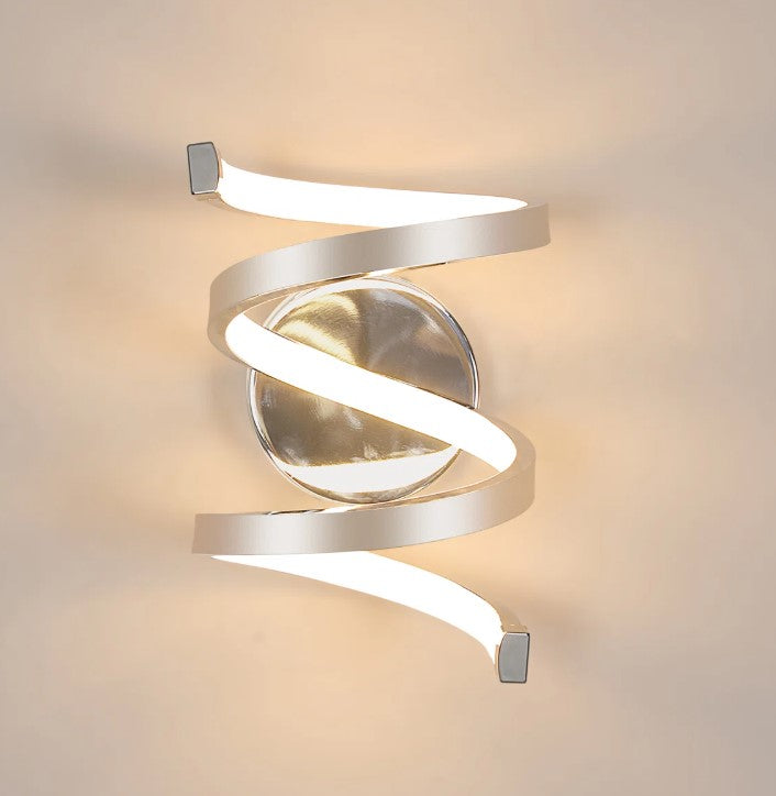 LED Indoor Wall Light Silver 21W Spiral Wall Lamp Warm White 25cm