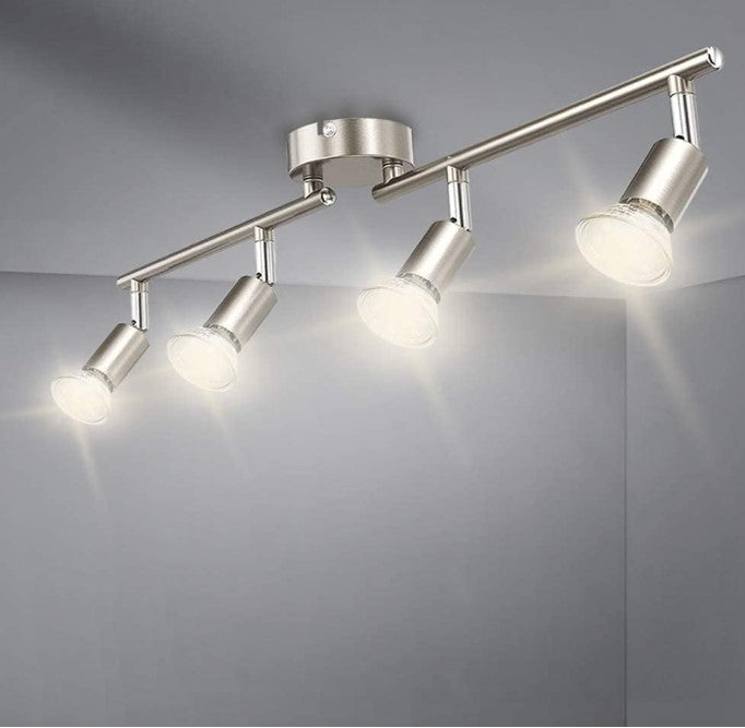 Ceiling Spot Lights Fixtures Modern LED 4 Light Track Lighting Kit Silver Flush Mount