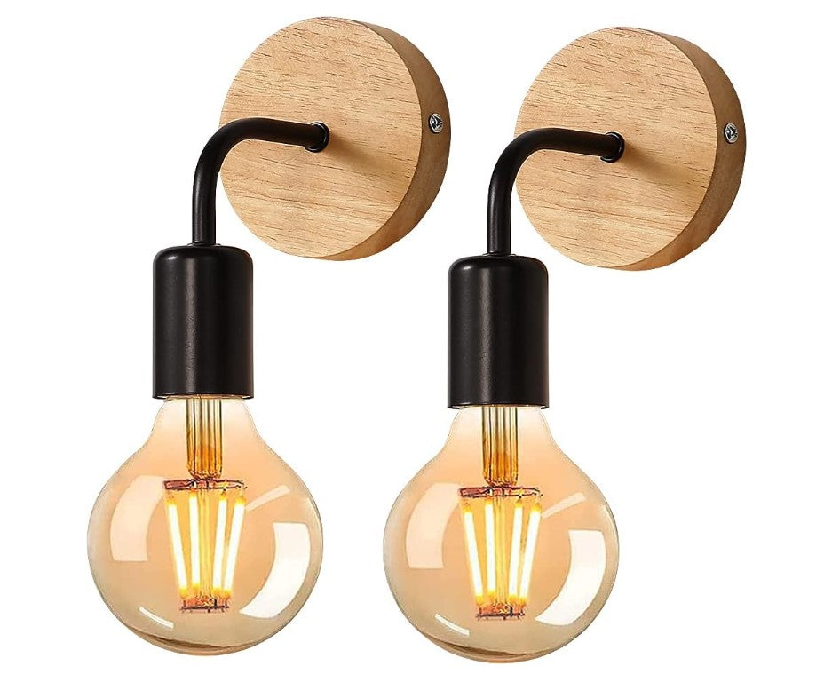 Wall Light Indoor Pack of 2 Wall Lamp Wood E27 Wall Spotlight Retro