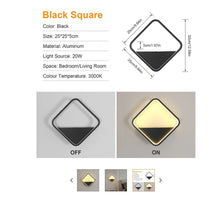Load image into Gallery viewer, Square LED Wall Light 20W Warm White 25cm Black Aluminum
